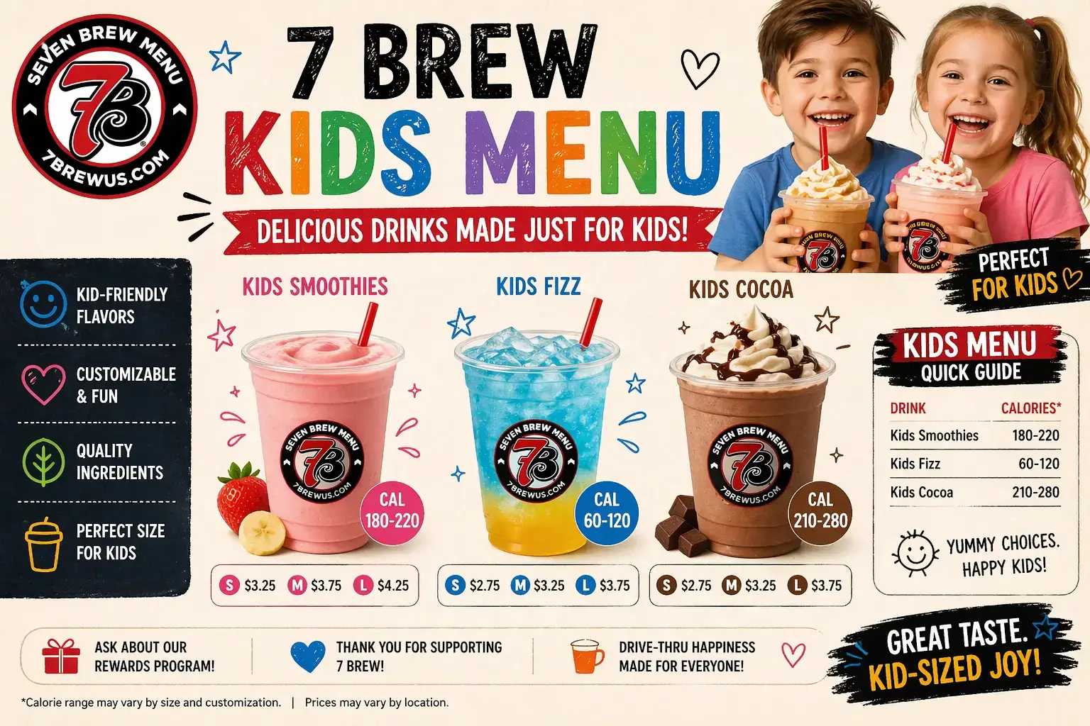 7 Brew Kids Menu with Prices and Calories