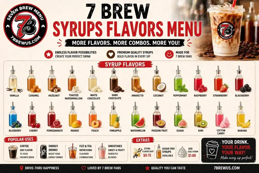 7 Brew Syrups Flavors Menu