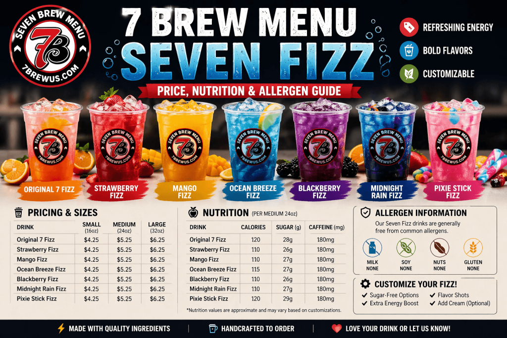 7 Brew Menu Seven Fizz Price, Nutrition, Allergen