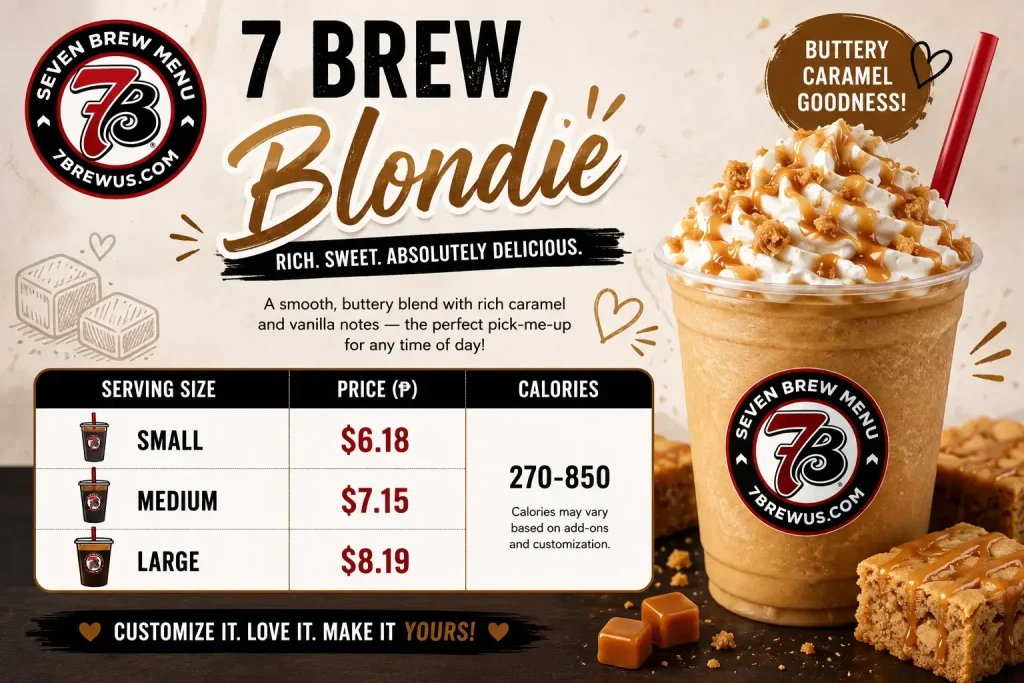 7 Brew Blondie Coffee, Price, Calories 