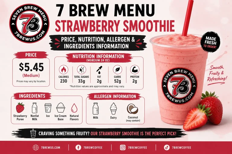 7 Brew Menu Strawberry Smoothie Price, Nutrition, Allergen and Ingredients Information