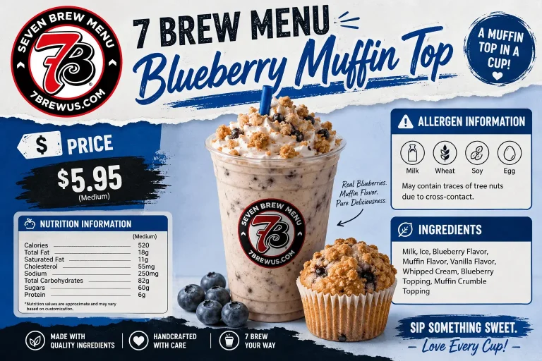 7 Brew Menu Blueberry Muffin Top Price, Nutrition, Allergen and Ingredients Information